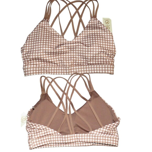 LA+Image Cute Gingham Padded Strappy Back Sports Bra Size Large - Picture 2 of 7